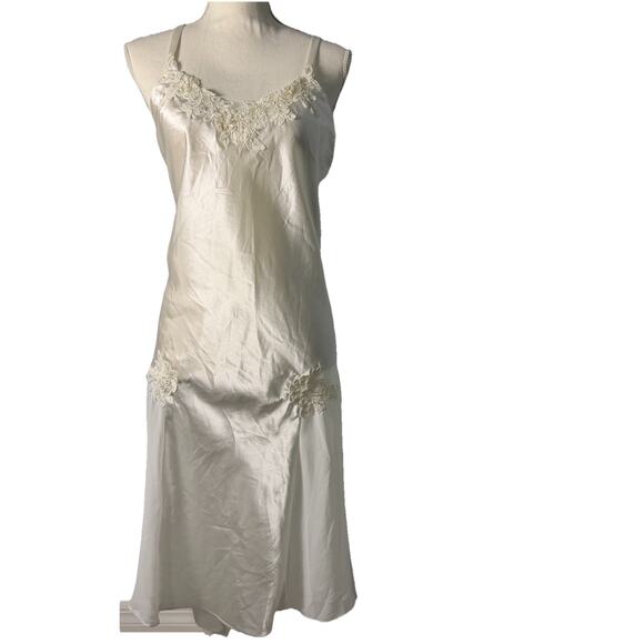 Vintage Bridal Slip Dress XL Ivory Lace Beaded Satin Nightgown No Tags - Picture 1 of 8